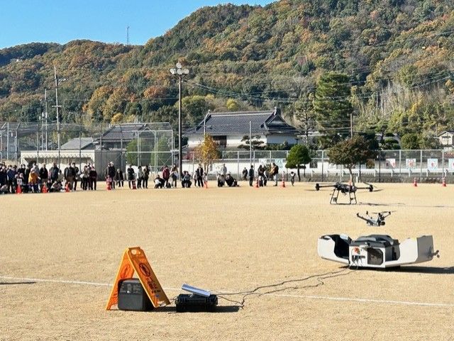 福山市総合防災訓練 複数機体による多機関連携訓練の様子